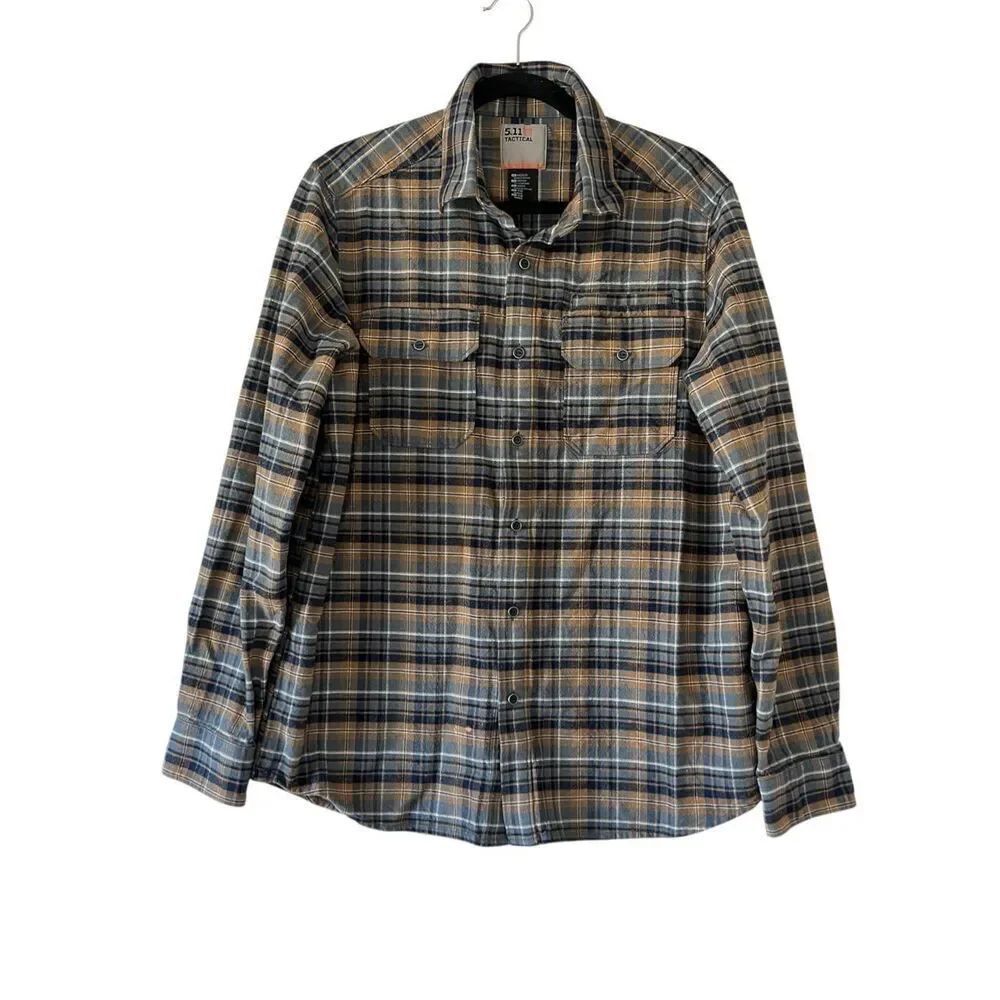 5.11Tactical Mens Large Button Up Long Sleeve Shirt Blue And Brown Plaid Medium